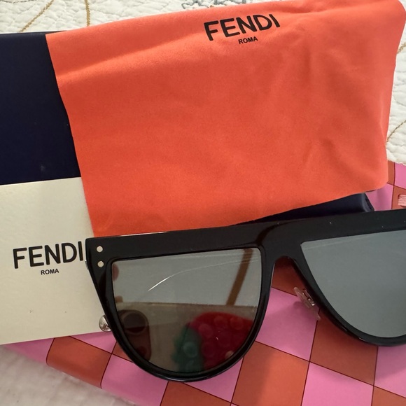 Fendi Accessories - Fendi Black Sunglasses with Orange Cloth